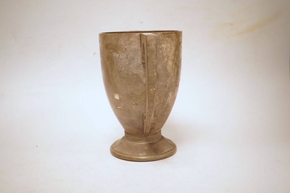 An Art Deco silver two handled presentation trophy cup, with engraved inscription, Adie Bros. Birmingham, 1928, height 17.4cm, 21oz.